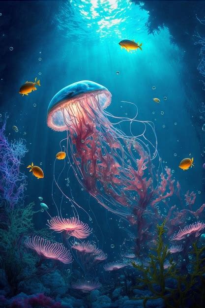 Premium Ai Image Group Of Jellyfish Swimming In The Ocean Generative Ai