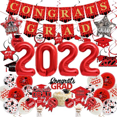 Buy Graduation Decorations 2022 Red Black Congrats Grad Banner And Cake