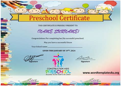 Preschool Graduation Certificate Template Word Free Preschool And