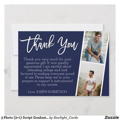 Check spelling or type a new query. 3 Photo (2+1) Script Graduation Thank You Card | Zazzle.com | Graduation thank you cards, Thank ...