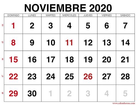 Calendario Noviembre 2020 Para Imprimir
