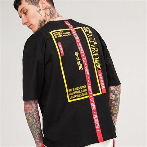 Mens Hip Hop Tee Streetwear T Shirt Short Sleeve O Neck Printed Tee Shirts Chinese Character