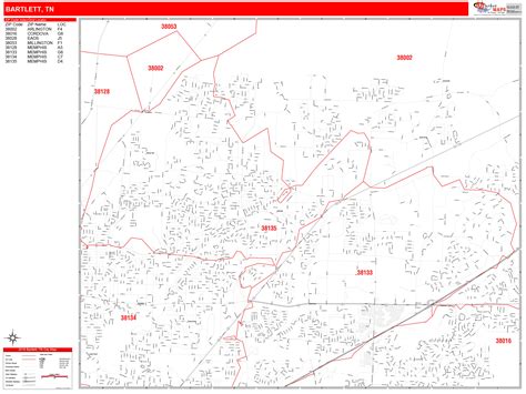 Bartlett Tennessee Zip Code Wall Map Red Line Style By Marketmaps