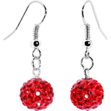 10mm Red Crystal Ferido Ball Drop Earrings Bodycandy