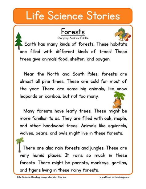 This Reading Comprehension Worksheet Forests Is For Teaching Reading