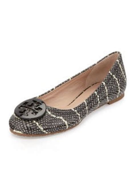 Tory Burch Tory Burch Reva Snake Embossed Leather Flat Blackivory Shoes