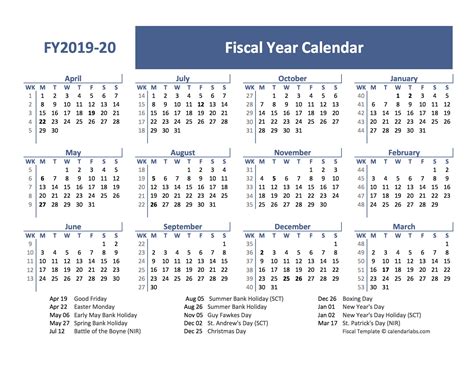 fiscal year calendar template uk  printable