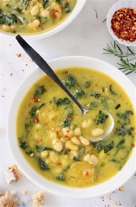 It's super tasty and easy to make; Tuscan White Bean Kale Soup Recipe • Veggie Society ...