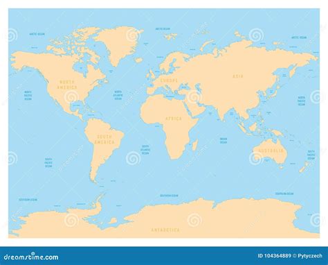Mapa Hidrológico Del Mundo Con Las Etiquetas De Los Océanos De Los