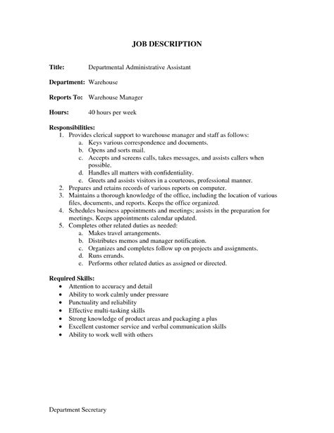 Administrative assistant job description sample. Job Description for Administrative Assistant for Resume ...