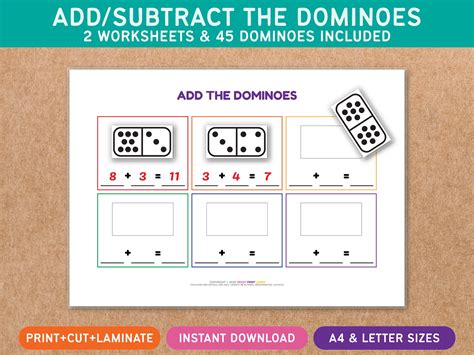 Adding And Subtracting Dominoes Printable Numbers Addition Subtraction