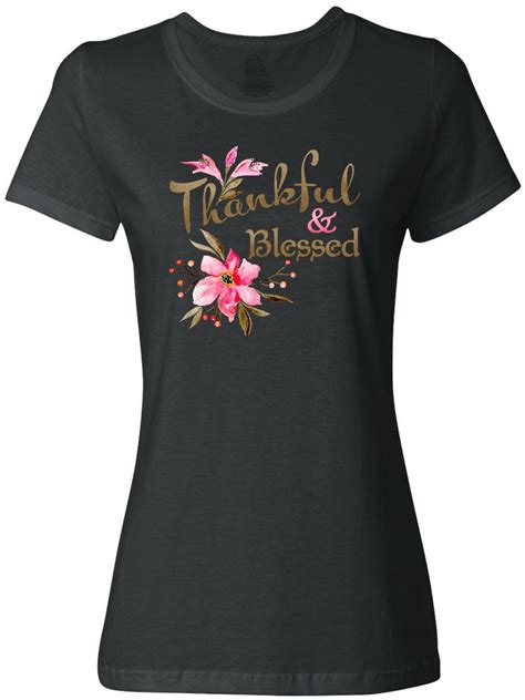 Inktastic Thankful And Blessed Inspirational Saying With Pink Flowers