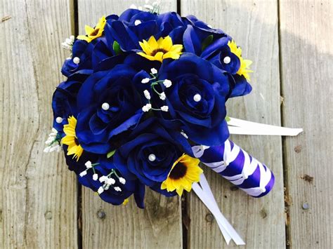 Royal Blue Rose Mini Sunflower Wedding Bouquet With Babies Etsy