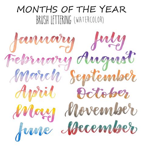 Months Of The Year Clip Art Set Word Art Clip Art Brush Letterings