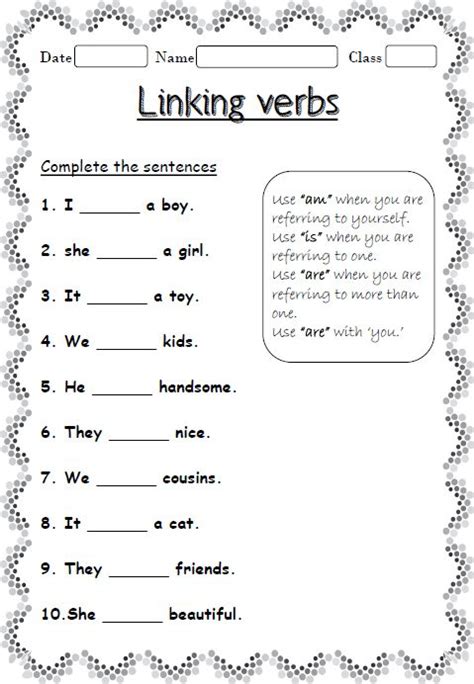 linking verb worksheet linking verbs learn english words verb