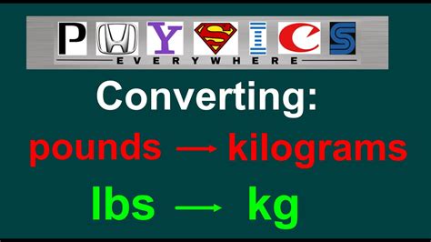 1 pound = 0.45359237 kg. EASY Converting pounds (lbs) to kilograms (kg) - YouTube