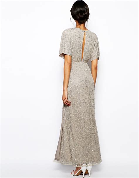 Lyst Asos Sequin Kimono Maxi Dress In Gray