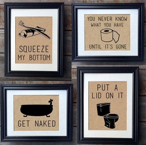 Four Funny Bathroom Burlap Prints Bathroom Wall Art By Milsomade