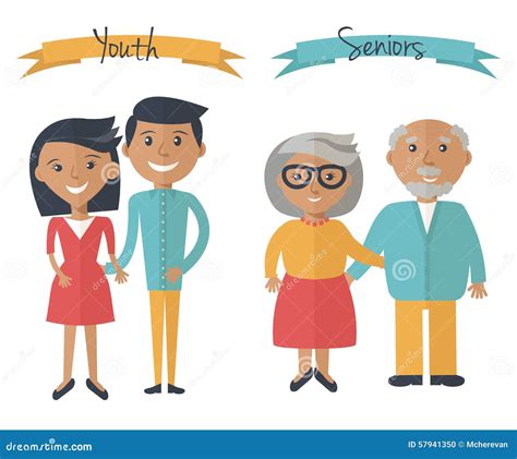 People Generations At Different Ages Man And Woman Aging Flat Cartoon
