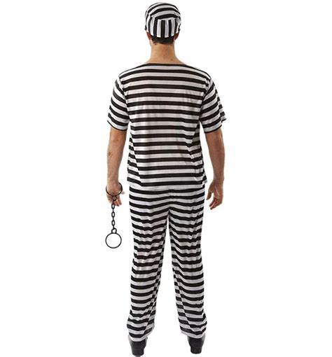 Convict Prisoner Mens Fancy Dress Inmate Robber Criminal Adults Uniform