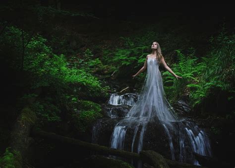 Wallpaper Sunlight Forest Waterfall Women Fantasy