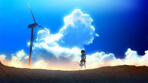 Anime Girls Wind Turbine Nature Cloud Wallpaperanime Anime Girl