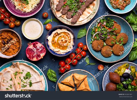 Middle Eastern Arabic Dishes Assorted Meze Stock Photo