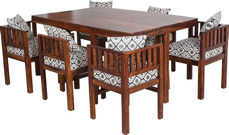 Moonwooden Solid Wood 6 Seater Dining Table Set With 6 Chair For Home