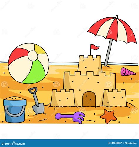 Toys On The Beach Cartoon Colored Clipart Stock Vector Illustration