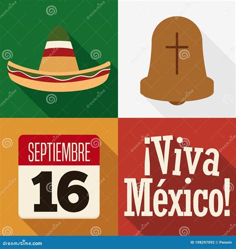 charro hat hidalgo`s bell and calendar to celebrate mexican independence day vector