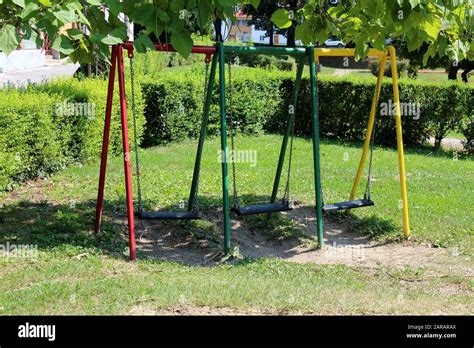 Colorful Outdoor Public Playground Equipment Metal Swing With Three