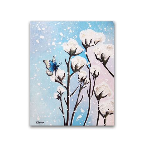 Baby Blue Cotton Original Acrylic Painting On Canvas Agriculture Art