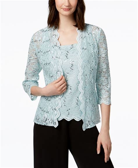 Alex Evenings Sequined Lace Jacket And Shell Macys