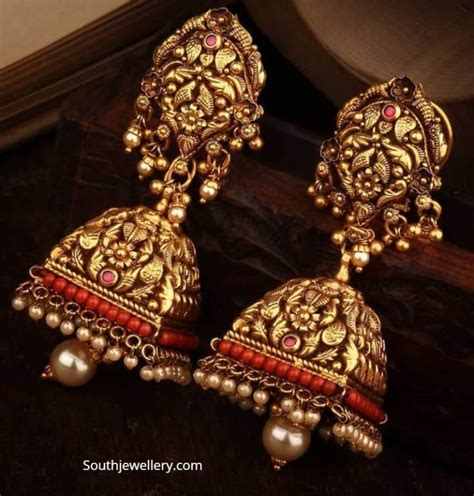 Antique Gold Nakshi Jhumkas Indian Jewellery Designs