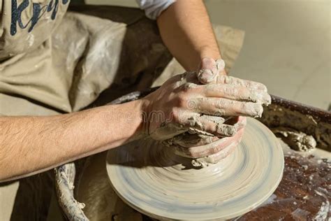 Hands Working On Pottery Wheel Stock Photo Image Of Hand Kids 105966420