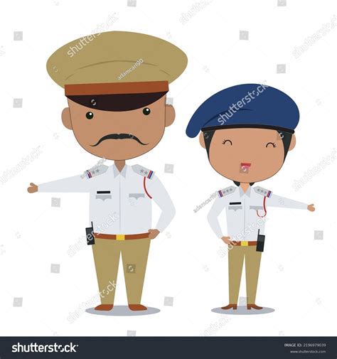 Indian Traffic Police Cartoon Vector เวกเตอร์สต็อก ปลอดค่าลิขสิทธิ์