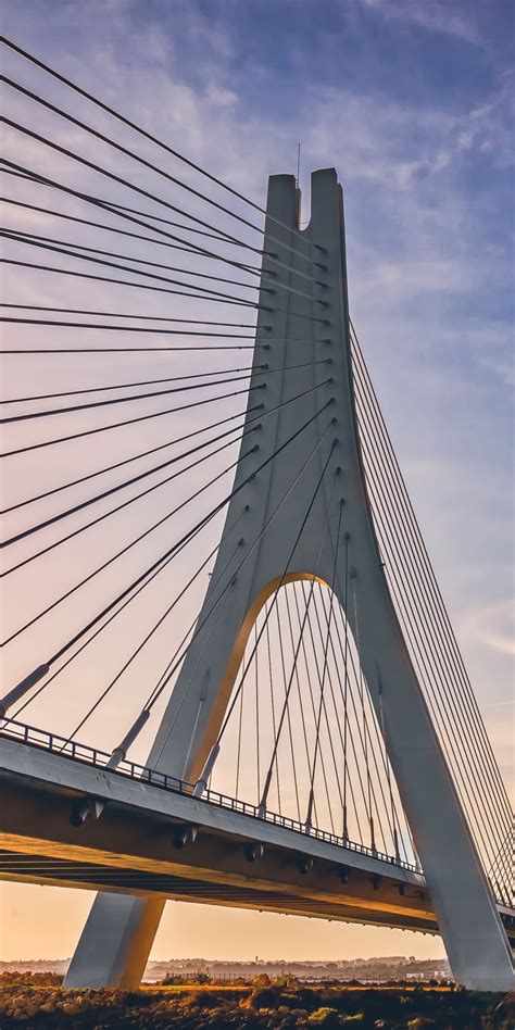 Download Architecture Suspension Bridge Sunset 1080x2160 Wallpaper