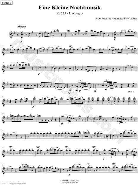 Wolfgang Amadeus Mozart Eine Kleine Nachtmusik I Allegro Violin 1