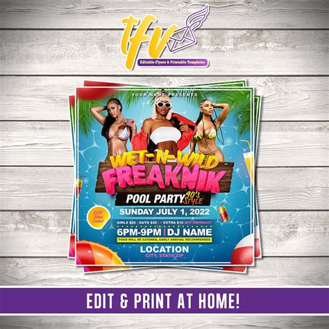 Editable Wet N Wild Freaknik Pool Party Flyer Pool Party Invitation Freaknik Party Invite