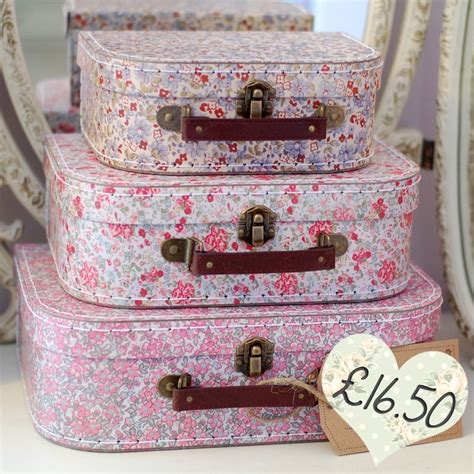 Ditsy Floral Suitcases Shabby Chic Storage Boxes Vintage Suitcases