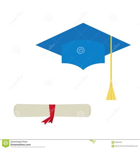 Blue Graduation Cap And Diploma Scroll Isolated On White Ba Vector