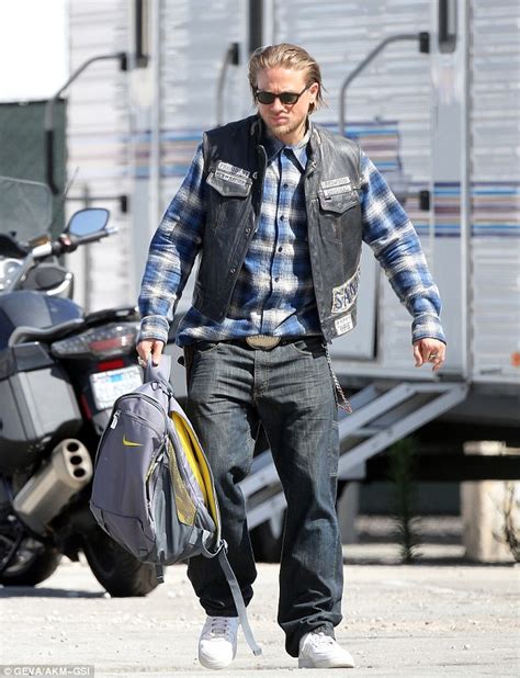 Charlie Hunnam Roars Off On His Motorcycle After Day Of Filming Sons Of