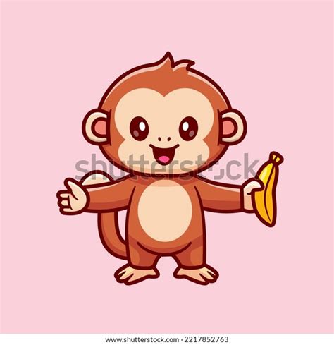 Cute Monkey Holding Banana Cartoon Vector Stock Vector Royalty Free