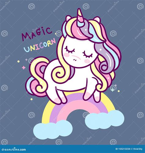 Cute Unicorn Cartoon With Rainbow Magic Little Pony For Nursery Poster