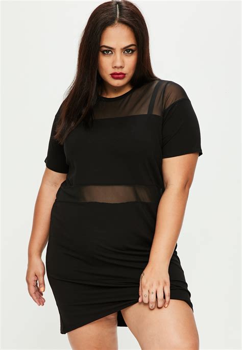 Lyst Missguided Plus Size Mesh Insert Oversize Dress Black In Black