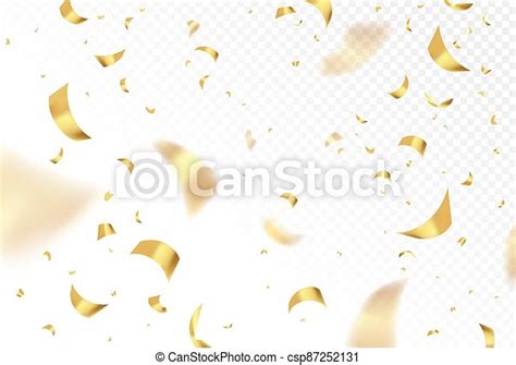 Vector Falling Shiny Golden Confetti Isolated On Transparent Background