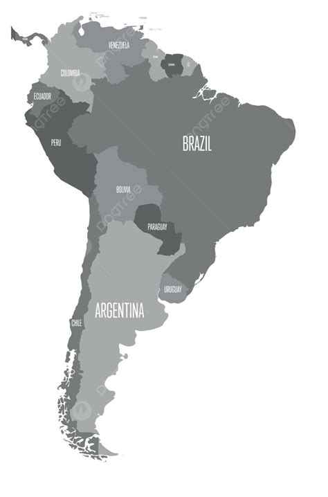 South America Political Map With Grey Country Labels Vector South
