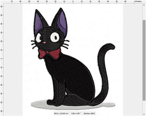 Jiji Inspired Black Cat Machine Embroidery Design Etsy