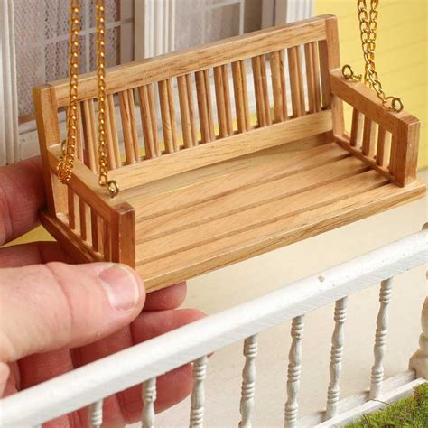 dollhouse miniature wood bench porch swing miniature