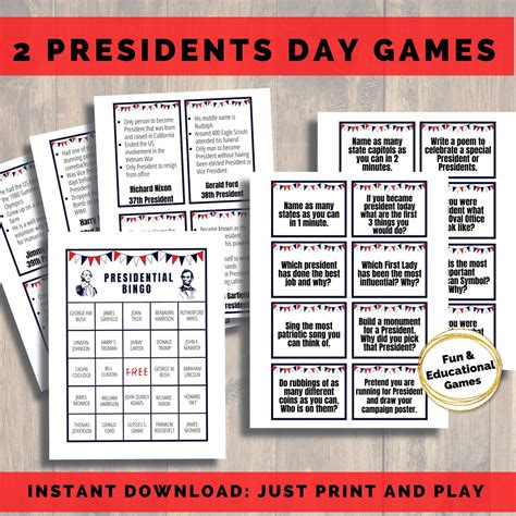 Presidents Day Games President Bingo Fourth Of July Activity